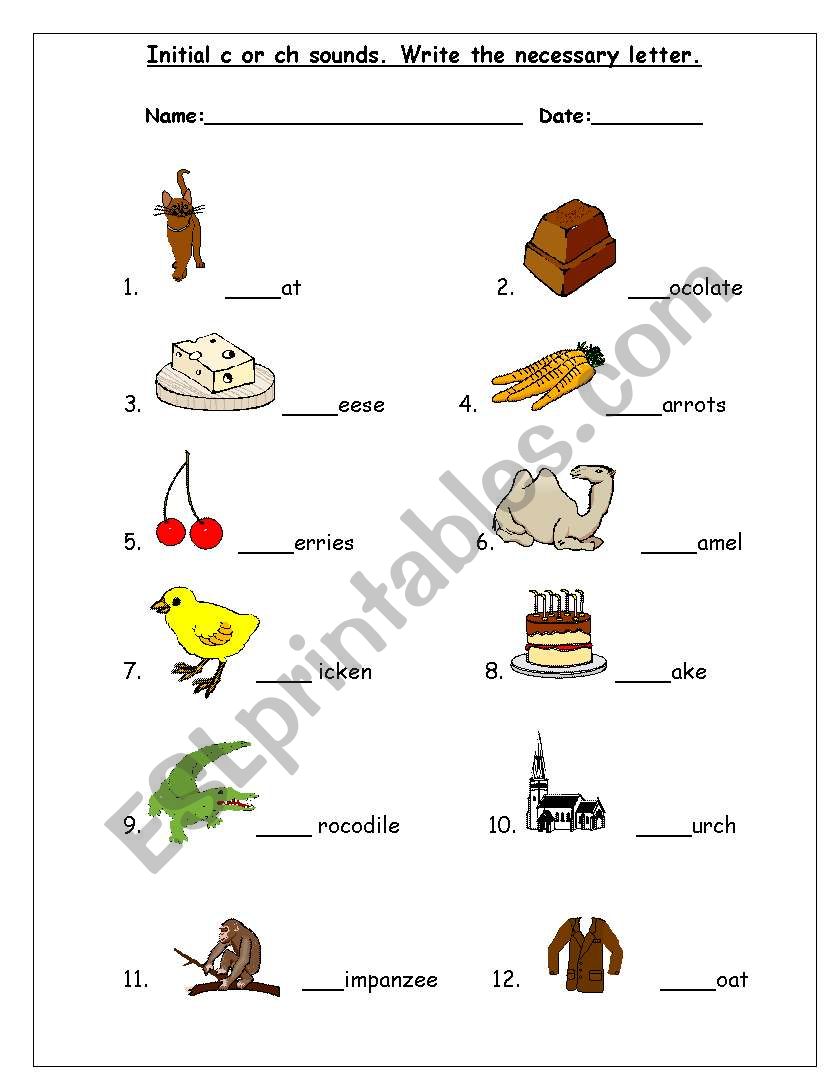 Initial c or ch sounds.  worksheet