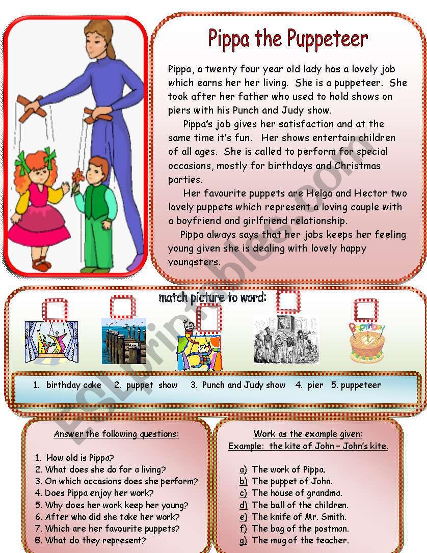 Pippa the puppeteer worksheet