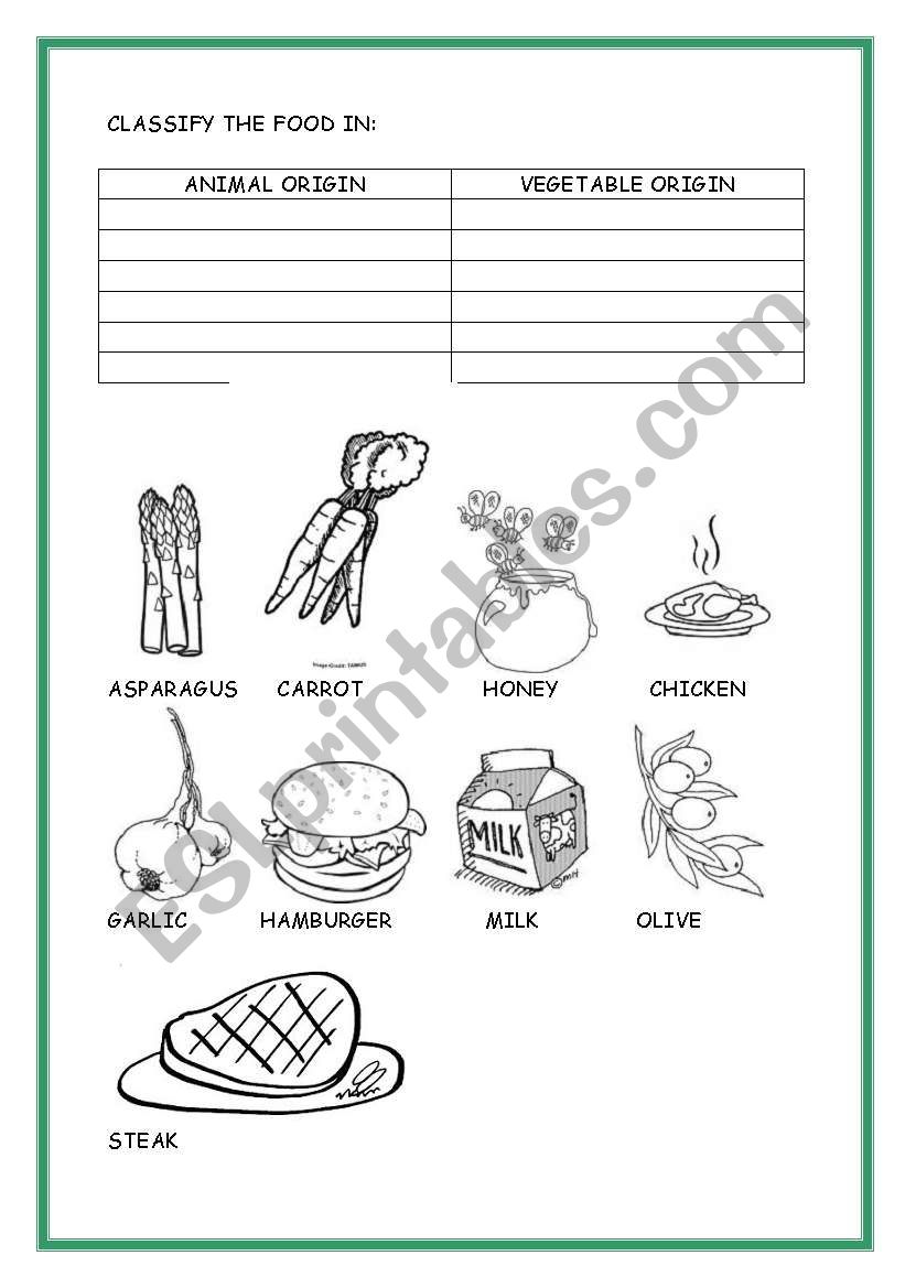 FOOD: VEGETABLE AND ANIMAL ORIGIN