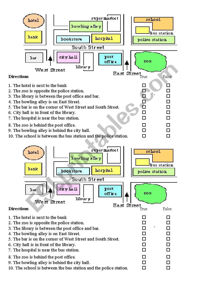 Giving Direction quiz worksheet