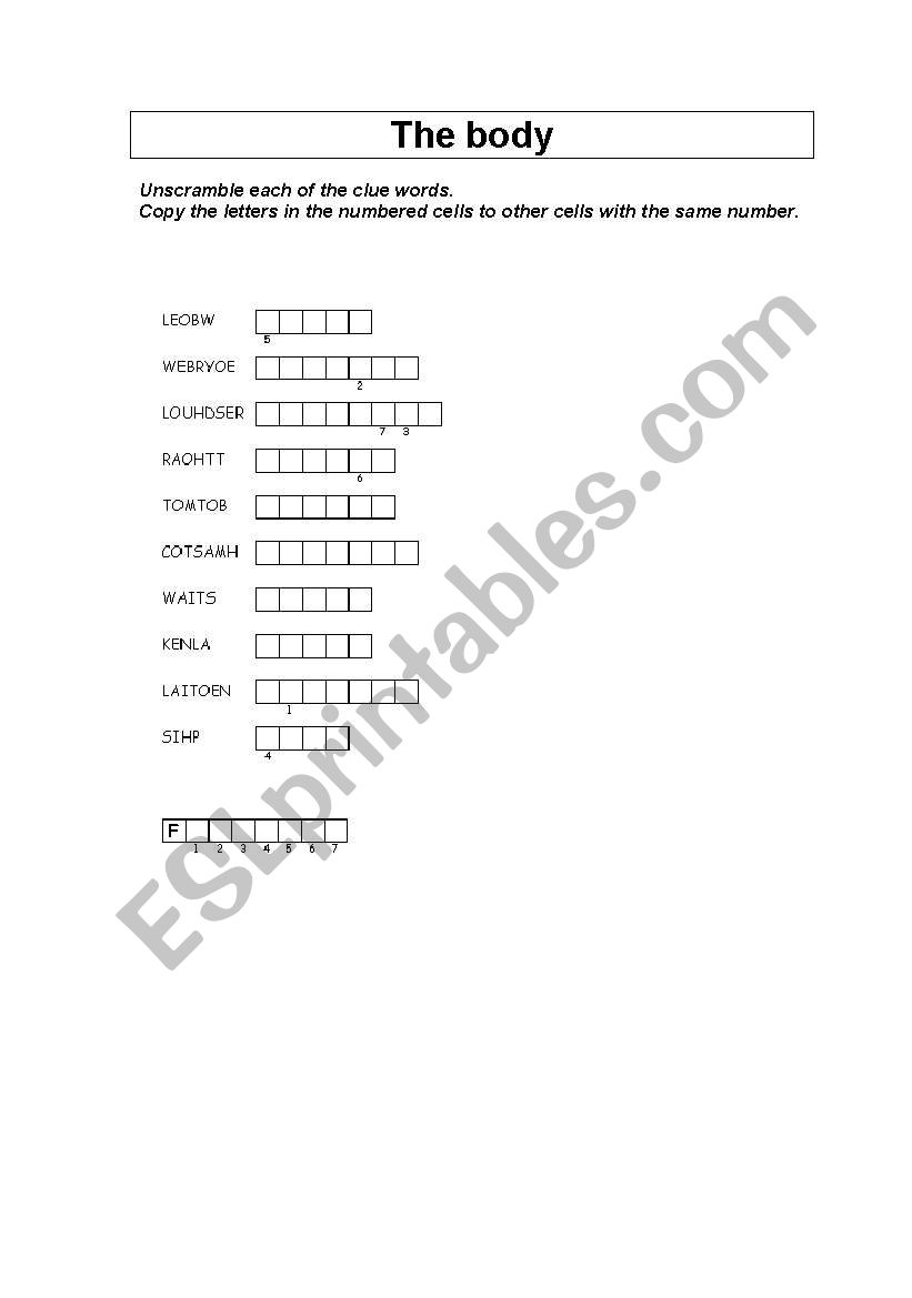 Body vocabulary puzzle - intermediate