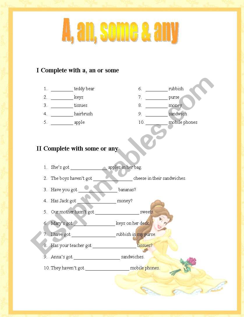 A, an, some & any worksheet
