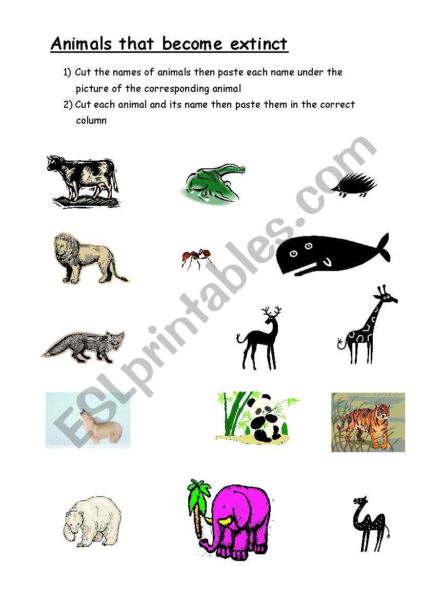 ANIMALS THAT BECOME EXTINCT worksheet