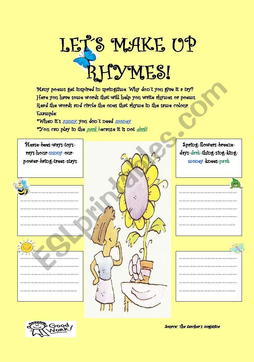 LETS MAKE UP RHYMES worksheet