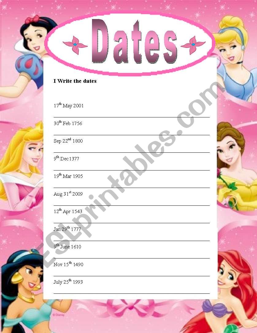 Dates worksheet