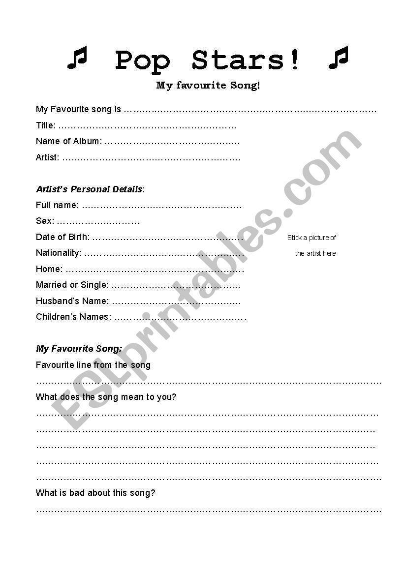 Pop Stars  worksheet