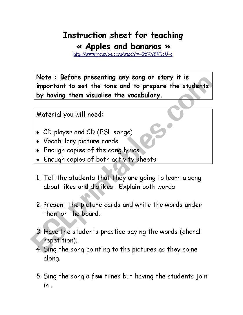 Apples and Bananas worksheet