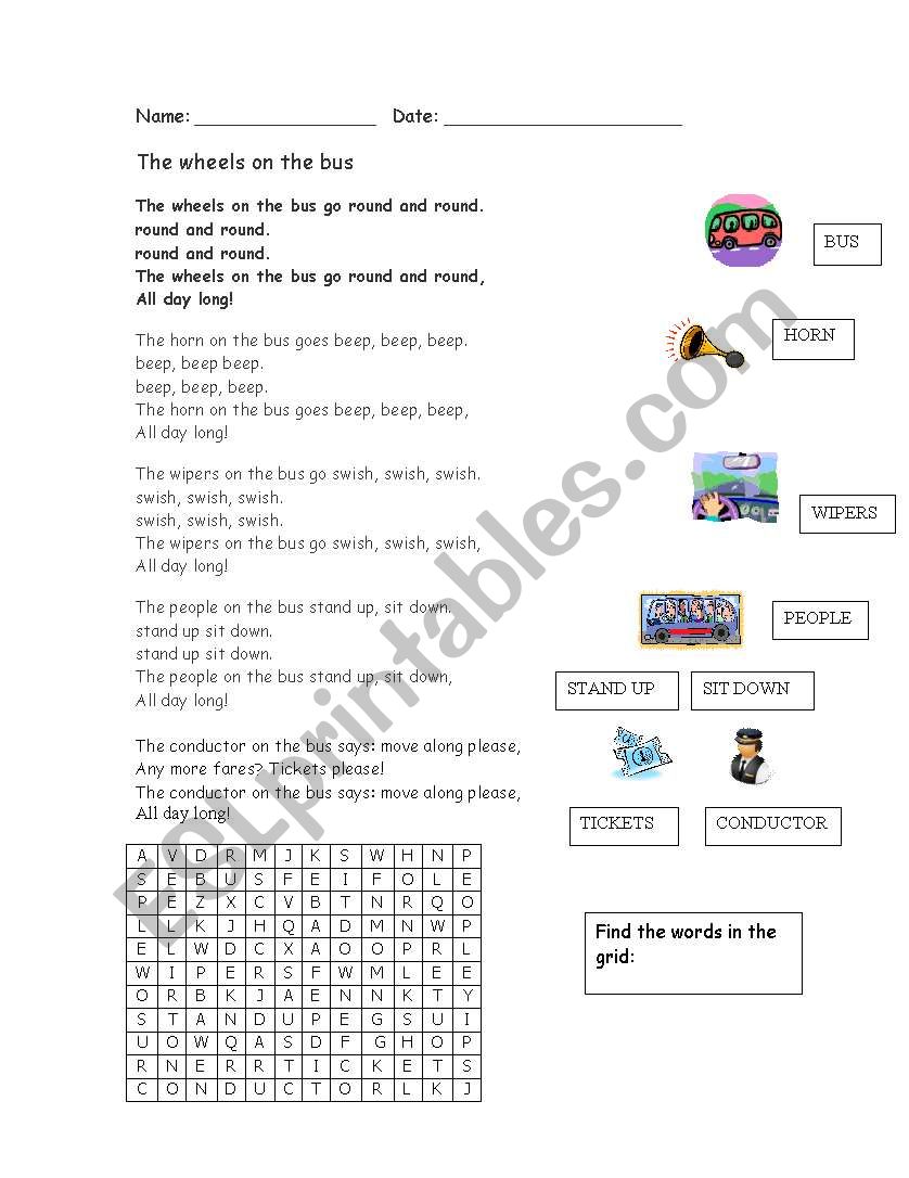 The wheels of the bus worksheet