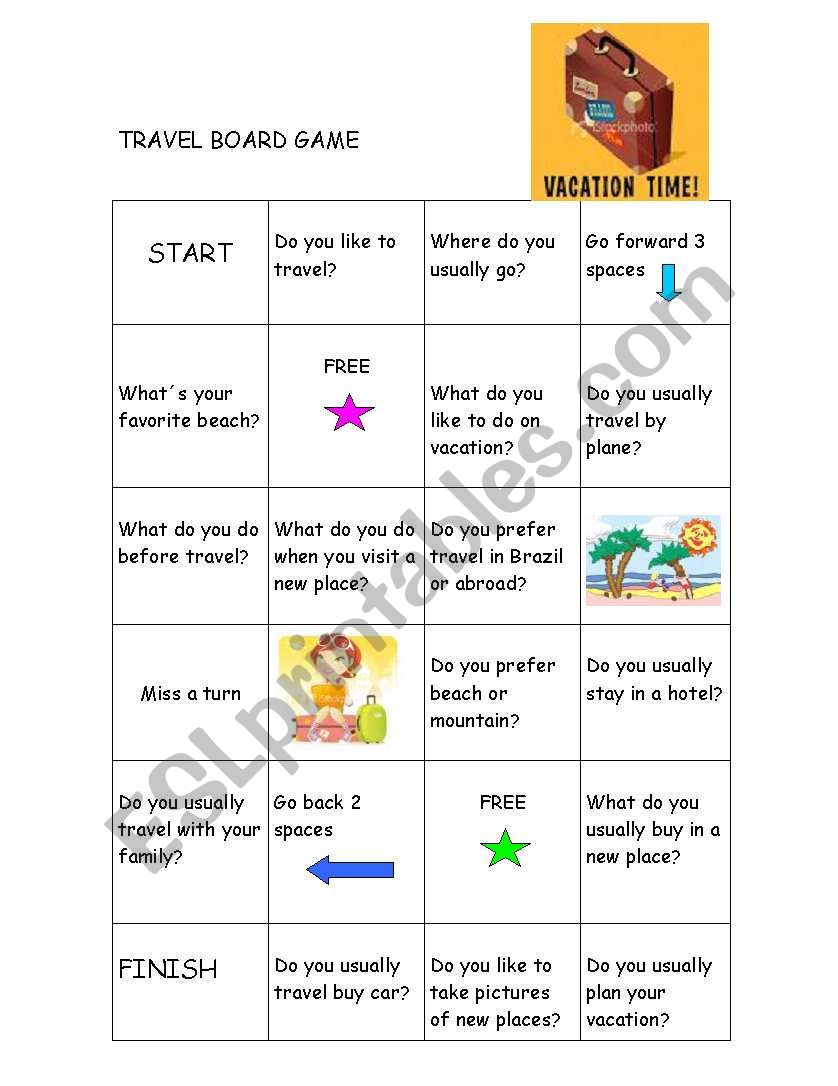 Board game about traveling  worksheet