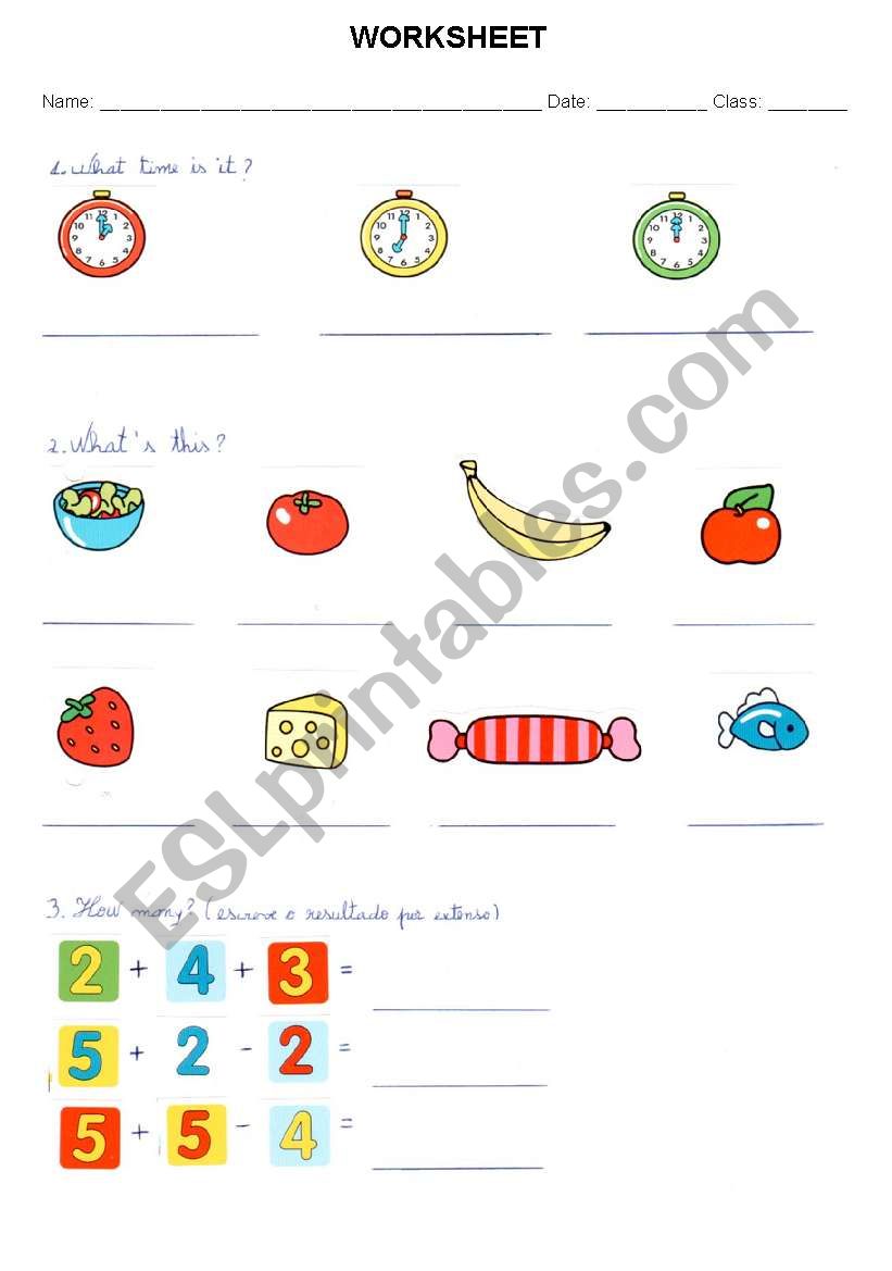 time/food/numbers worksheet