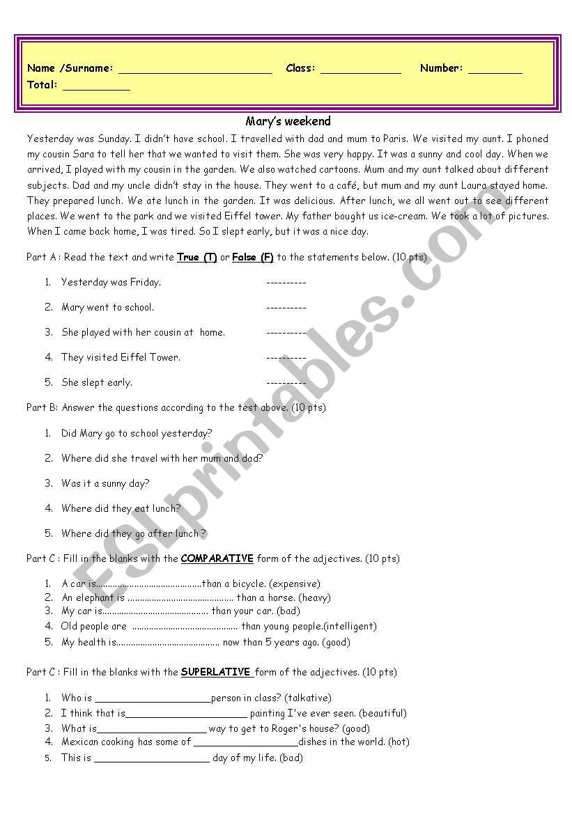 a simple quiz worksheet