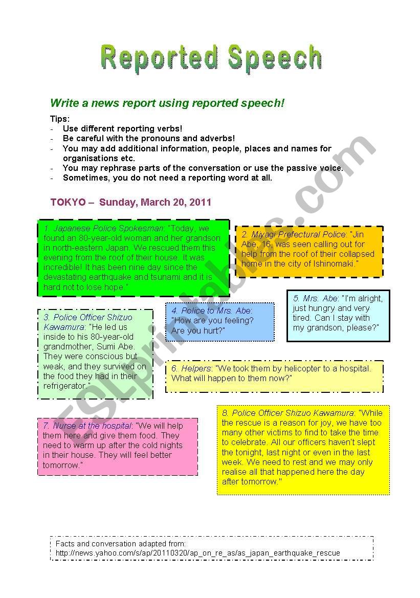 Using Reported Speech - Writing a Report about the Earthquake in Japan