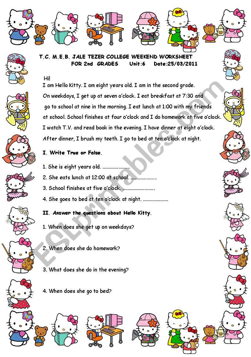 Hello Kittys Daily Routines worksheet