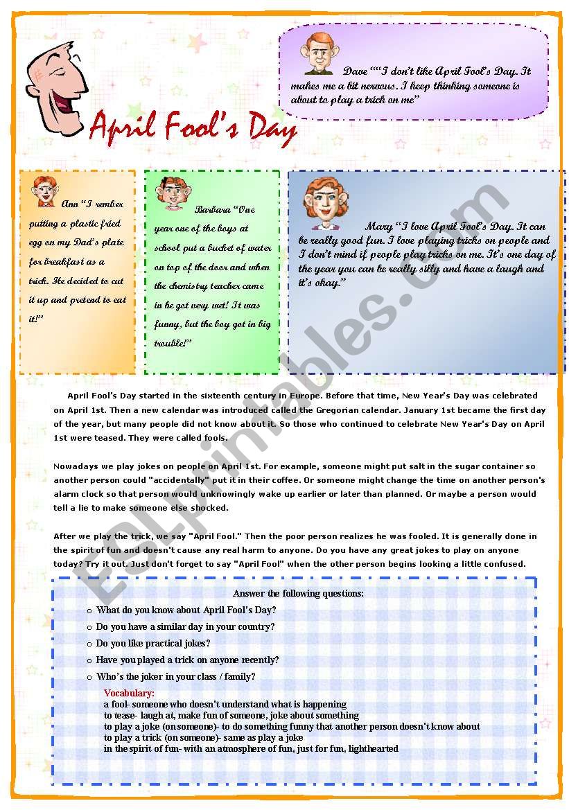 April Fools Day worksheet