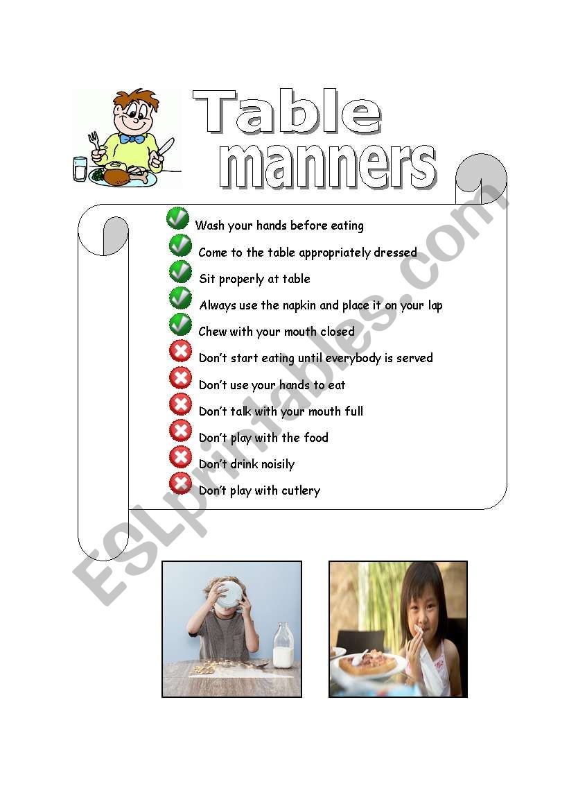 Table manners worksheet