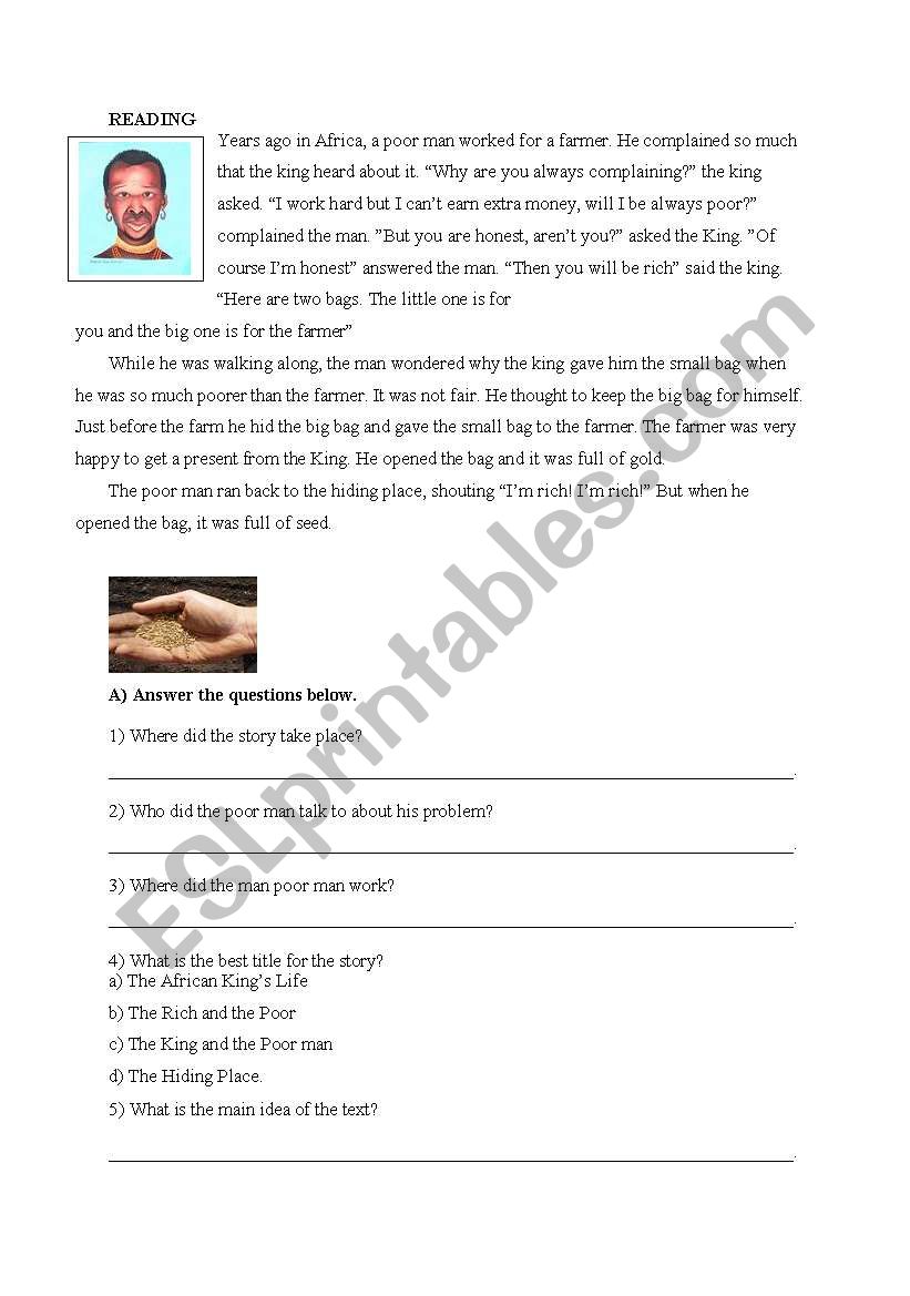 The Poor Man and the King worksheet