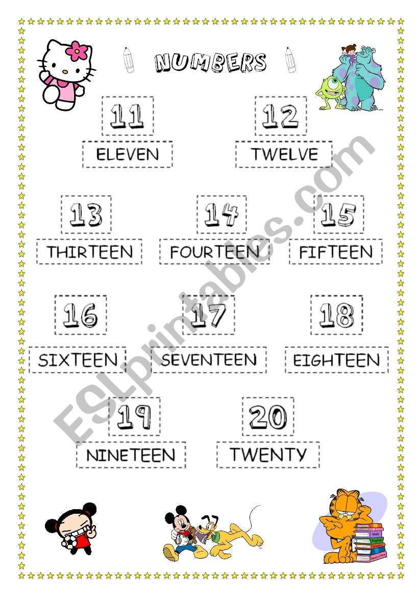 Numbers 11 to 20 worksheet