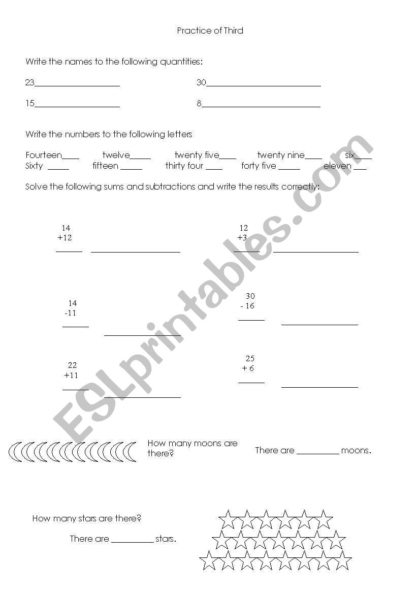 numbers and math operations worksheet