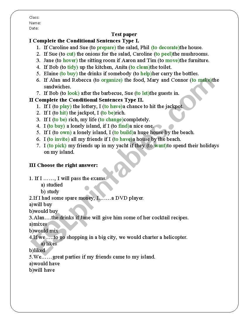 conditionals worksheet