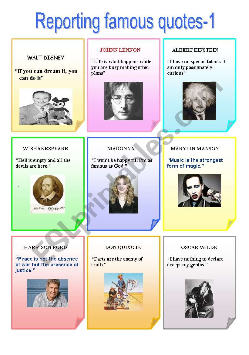 Reporting famous quotes-1 worksheet