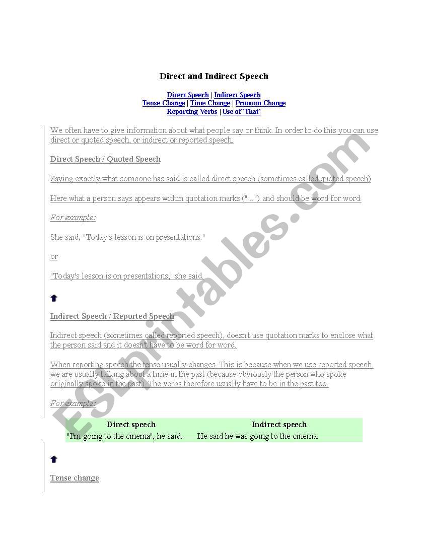 REPORTED SPEECH worksheet