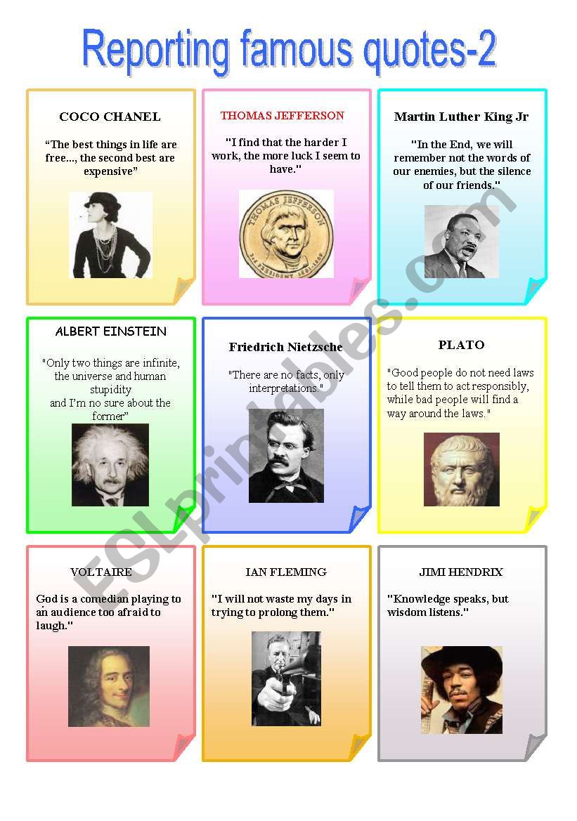 Reporting famous quotes-2 worksheet