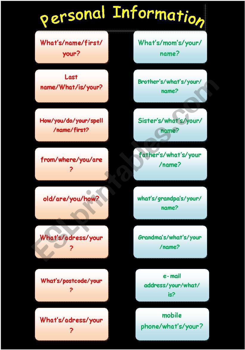 Personal Information Speaking Cards