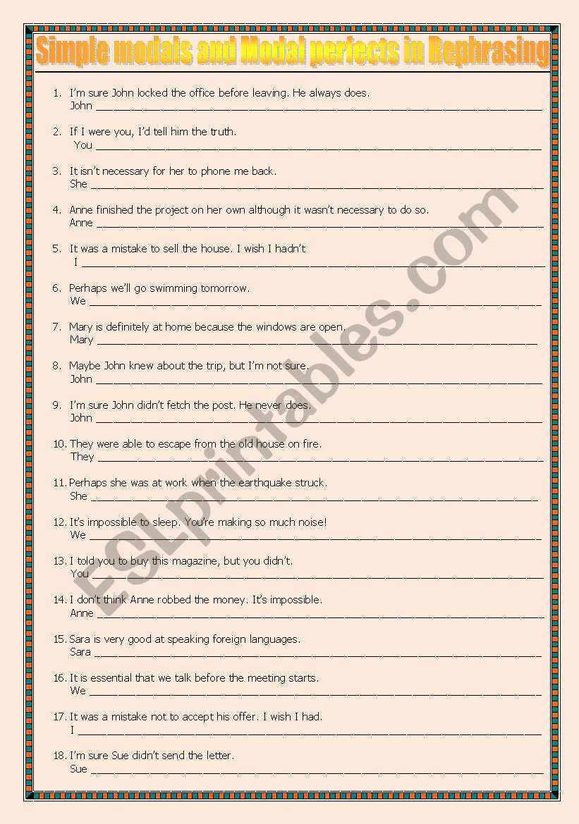 SIMPLE MODALS AND MODAL PERFECTS IN REPHRASING