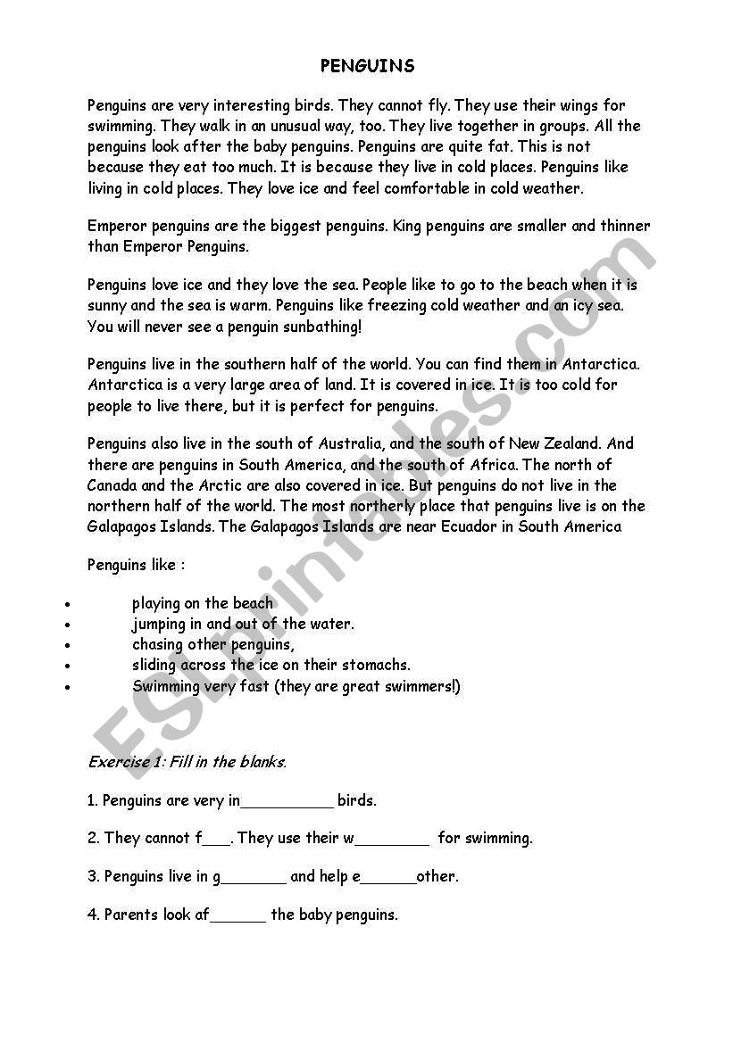 penguins worksheet