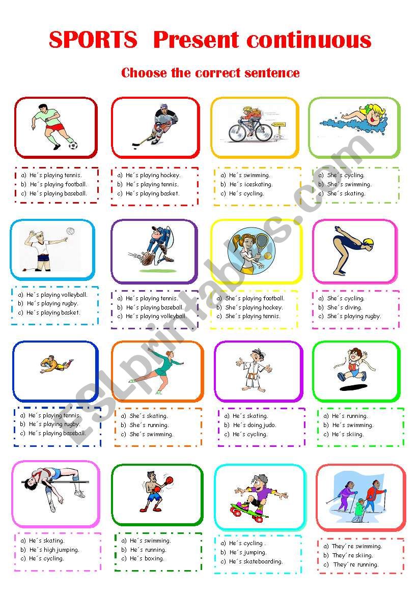 Sports and present continuous worksheet