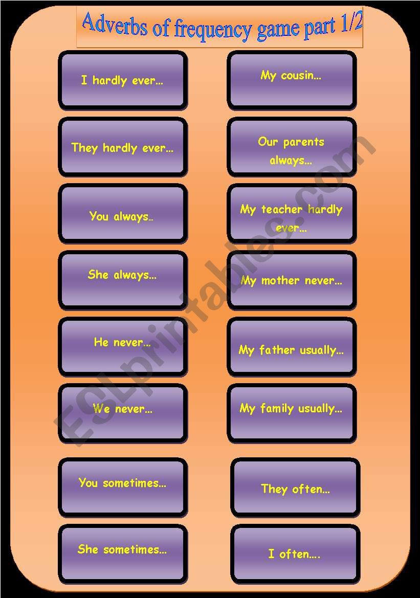 Adverbs of frequency game (speaking cards)