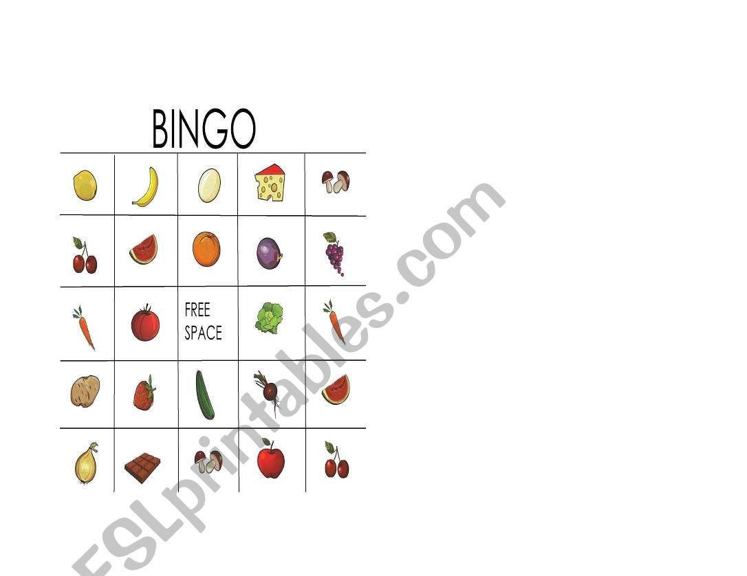 FOOD BINGO 2 OF 2 worksheet