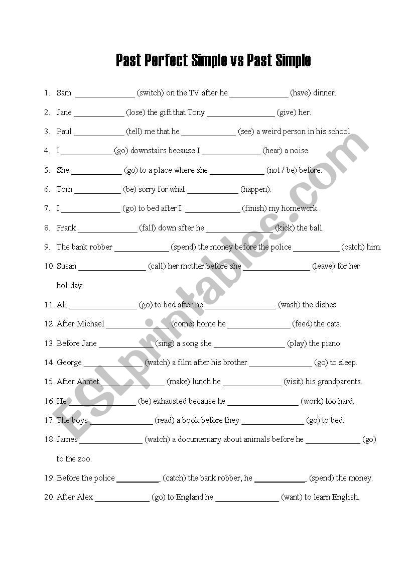 Past Perfect Simple vs Past Simple - ESL worksheet by Okcun