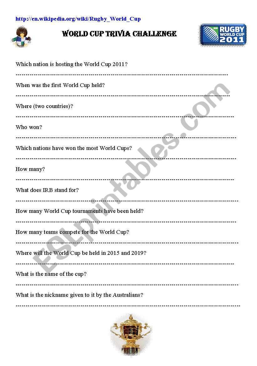 Rugby world cup worksheet