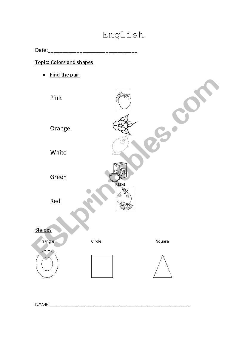 colors and shapes worksheet