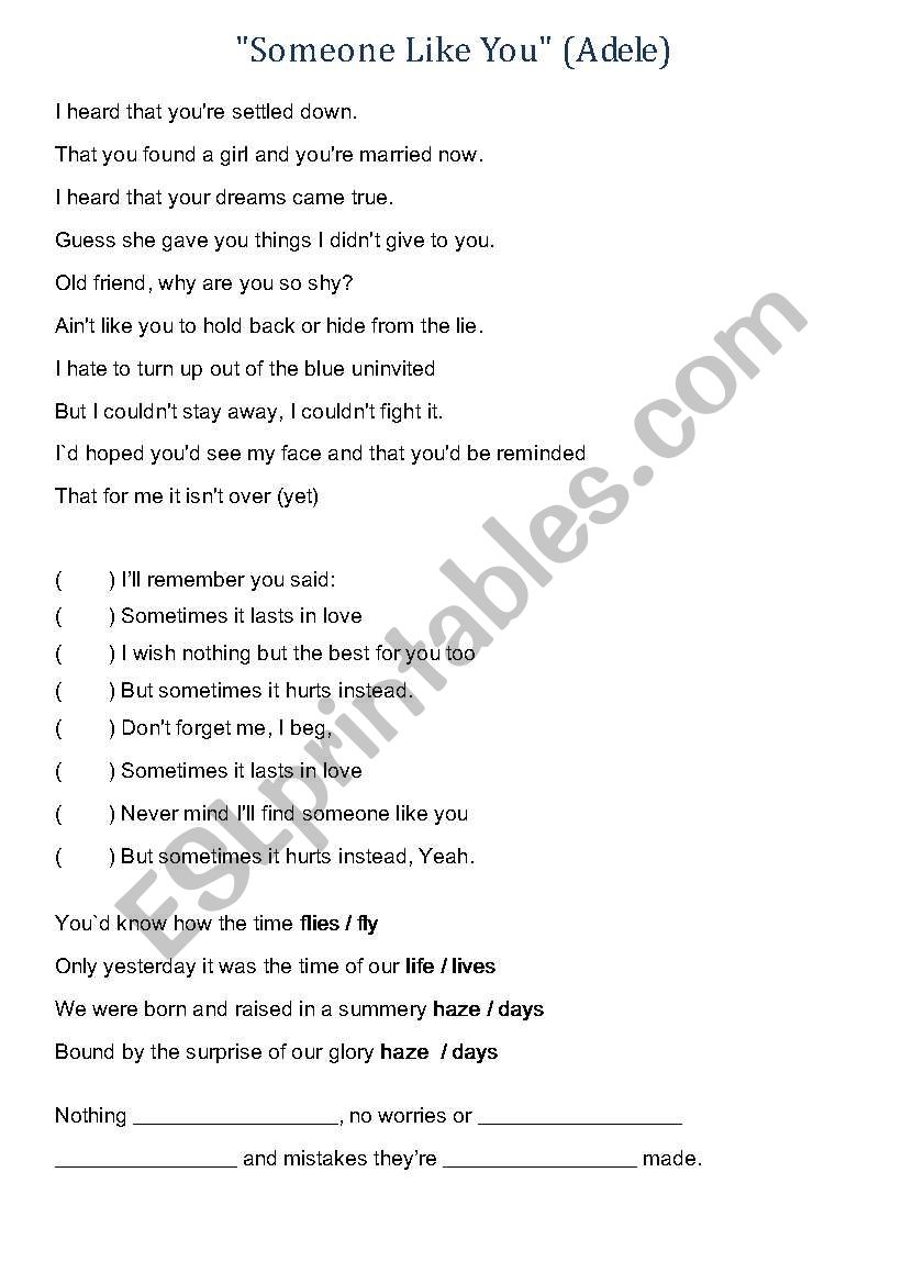 Song by Adele worksheet