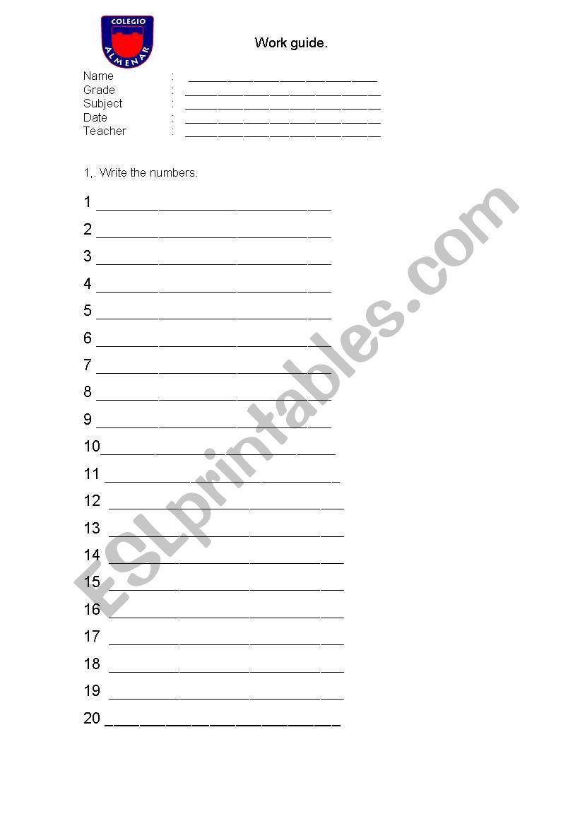 number guide worksheet