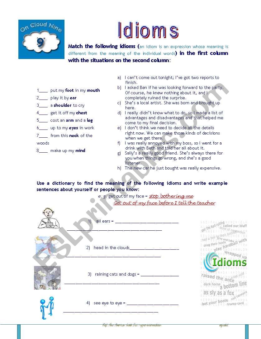 Idioms activity worksheet