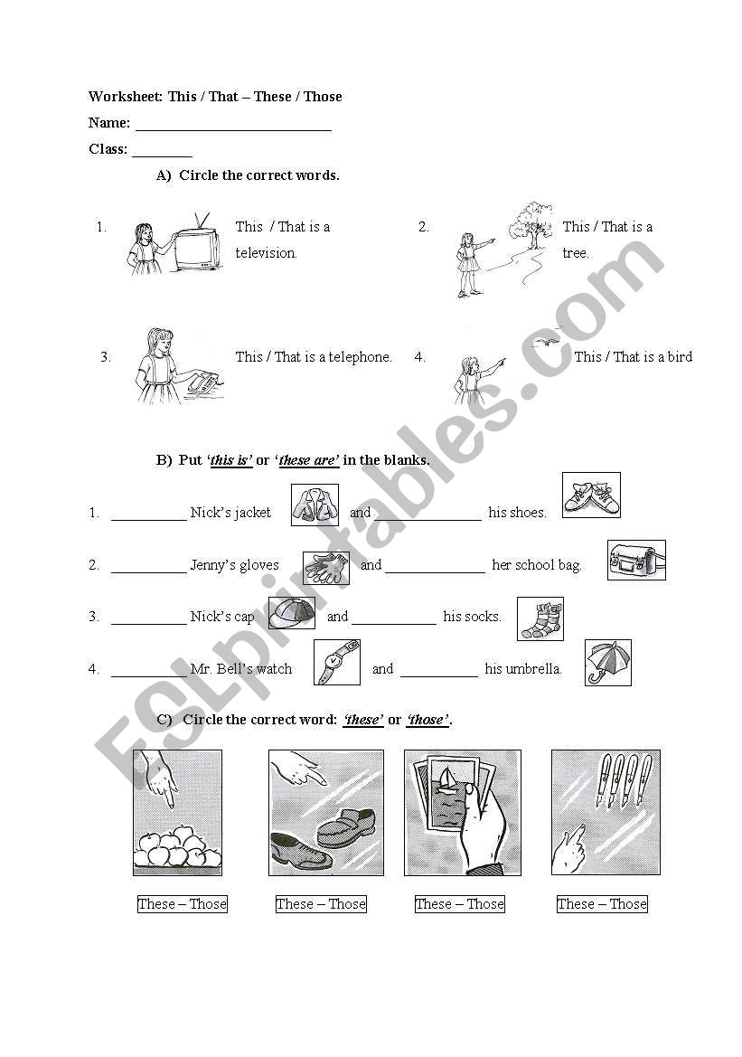 This/That - These/Those Worksheet