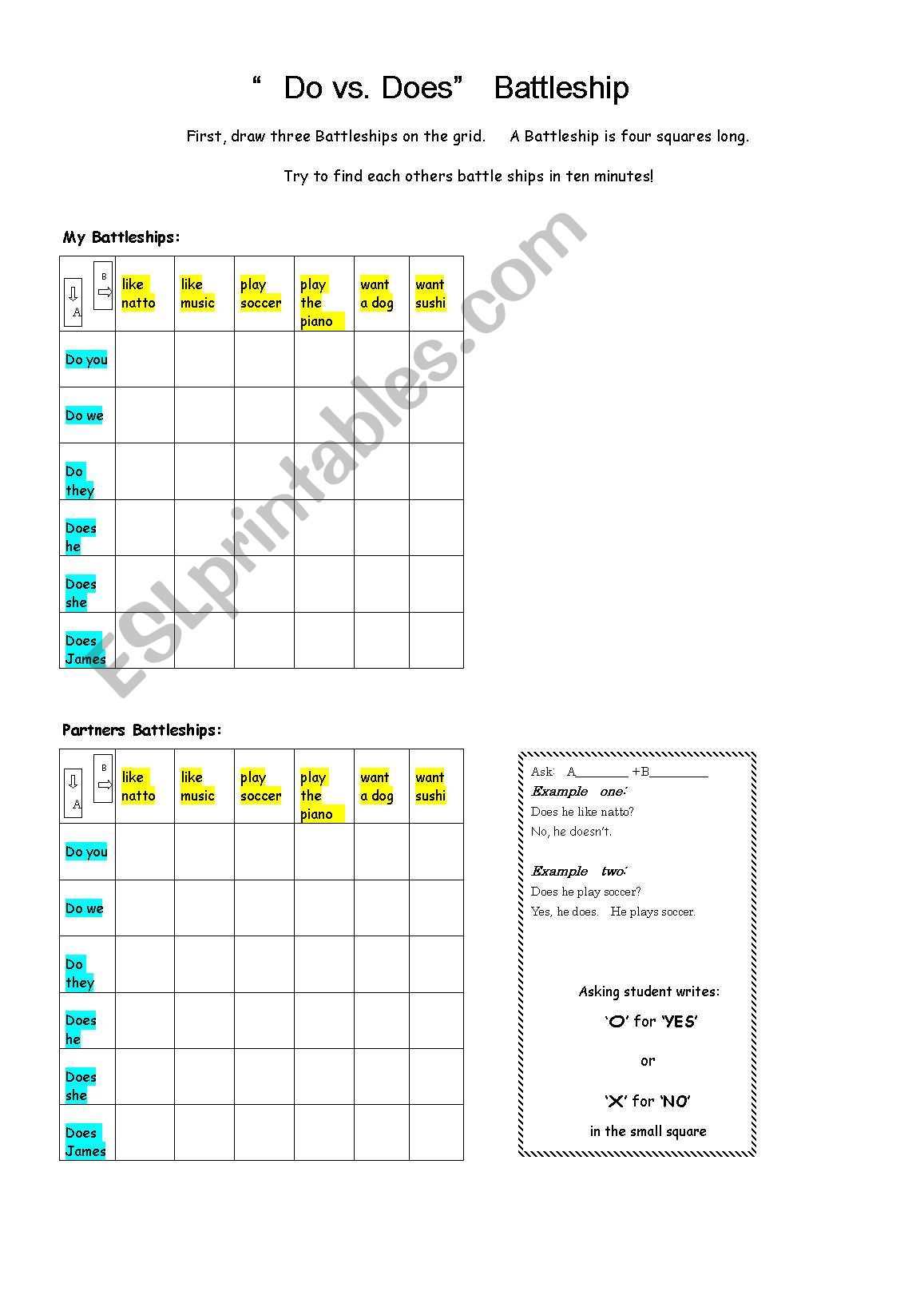 Do vs Does Battleship Board Game