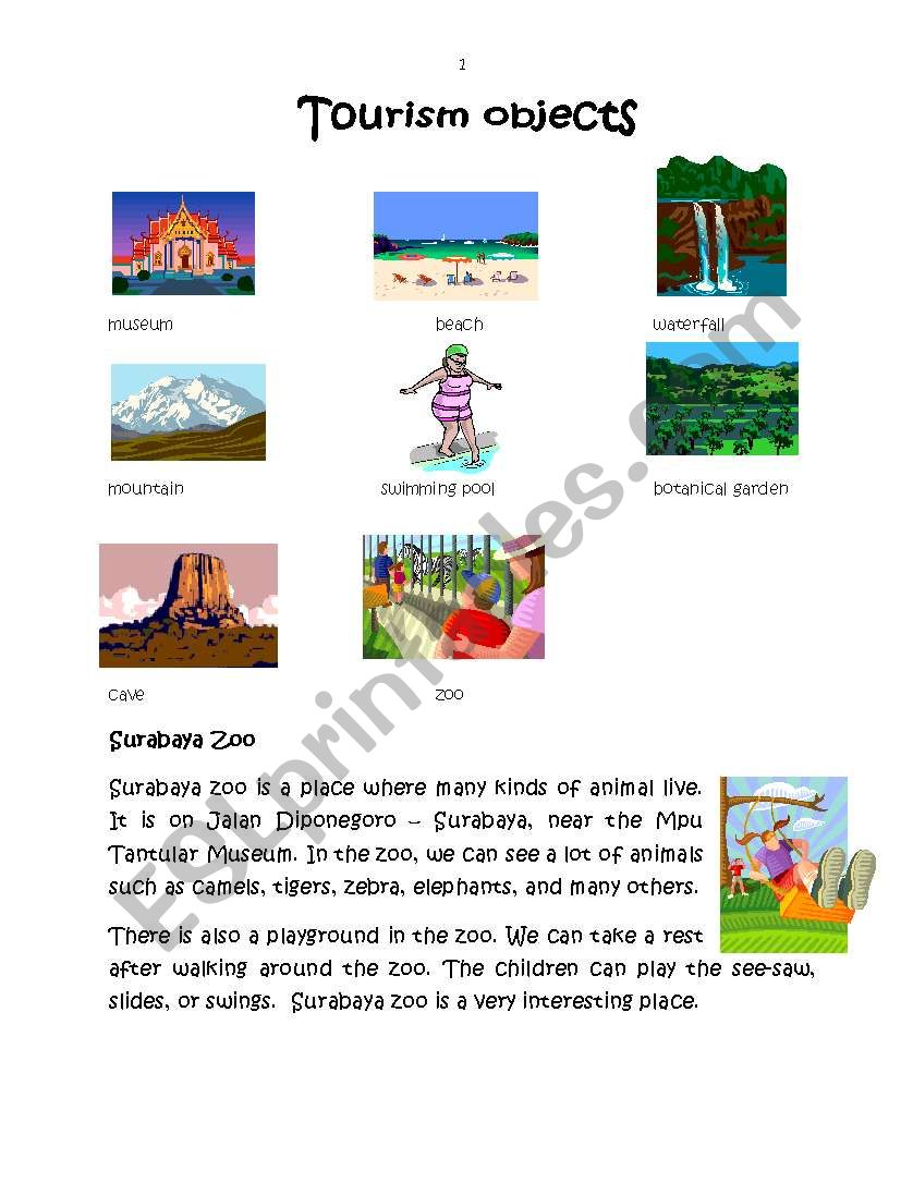 Tourism Objects worksheet