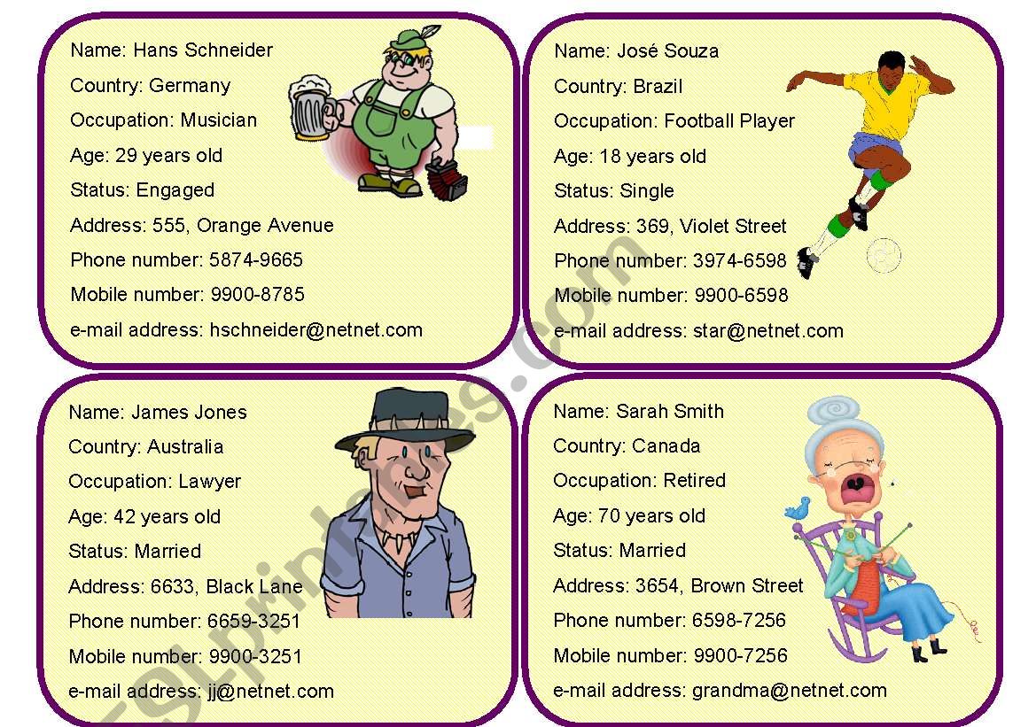 Personal Information Cards 2/4