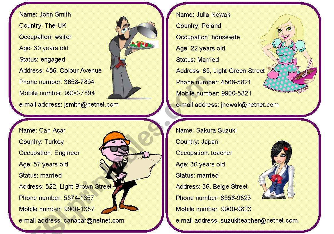 Personal Information Cards 4/4
