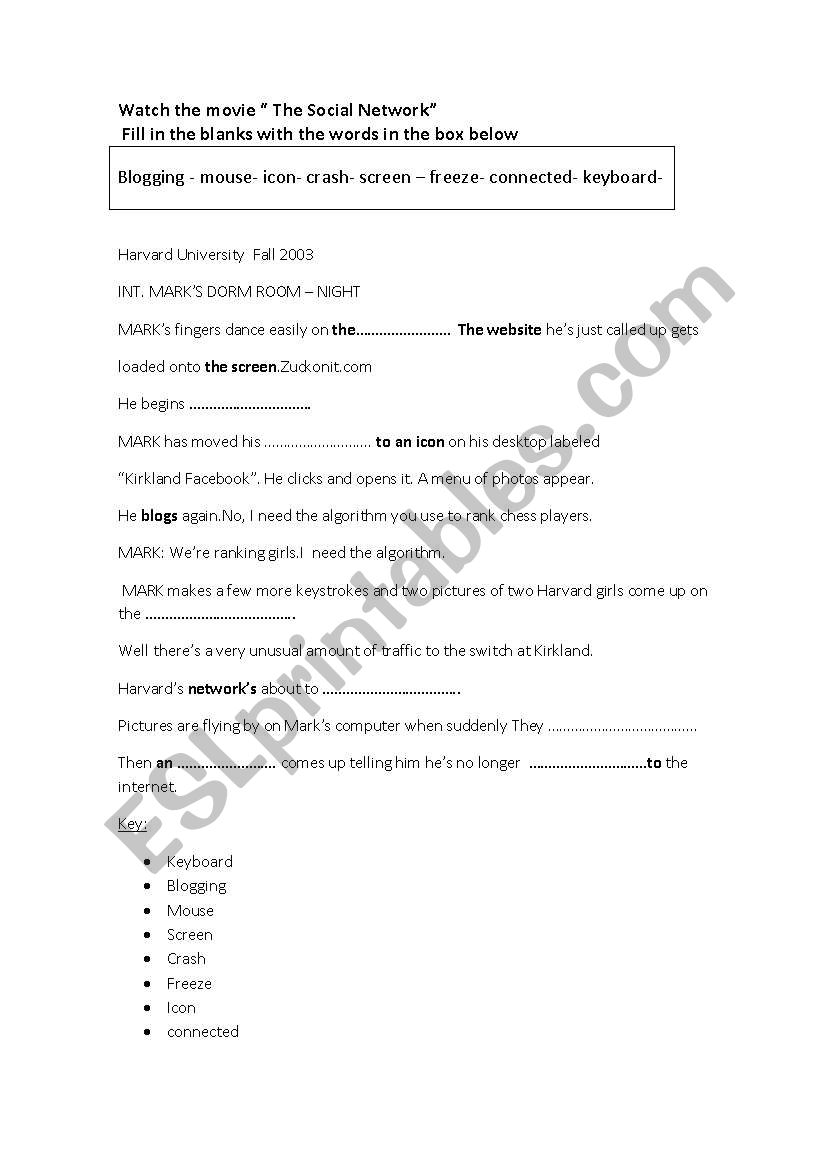 the social network worksheet worksheet