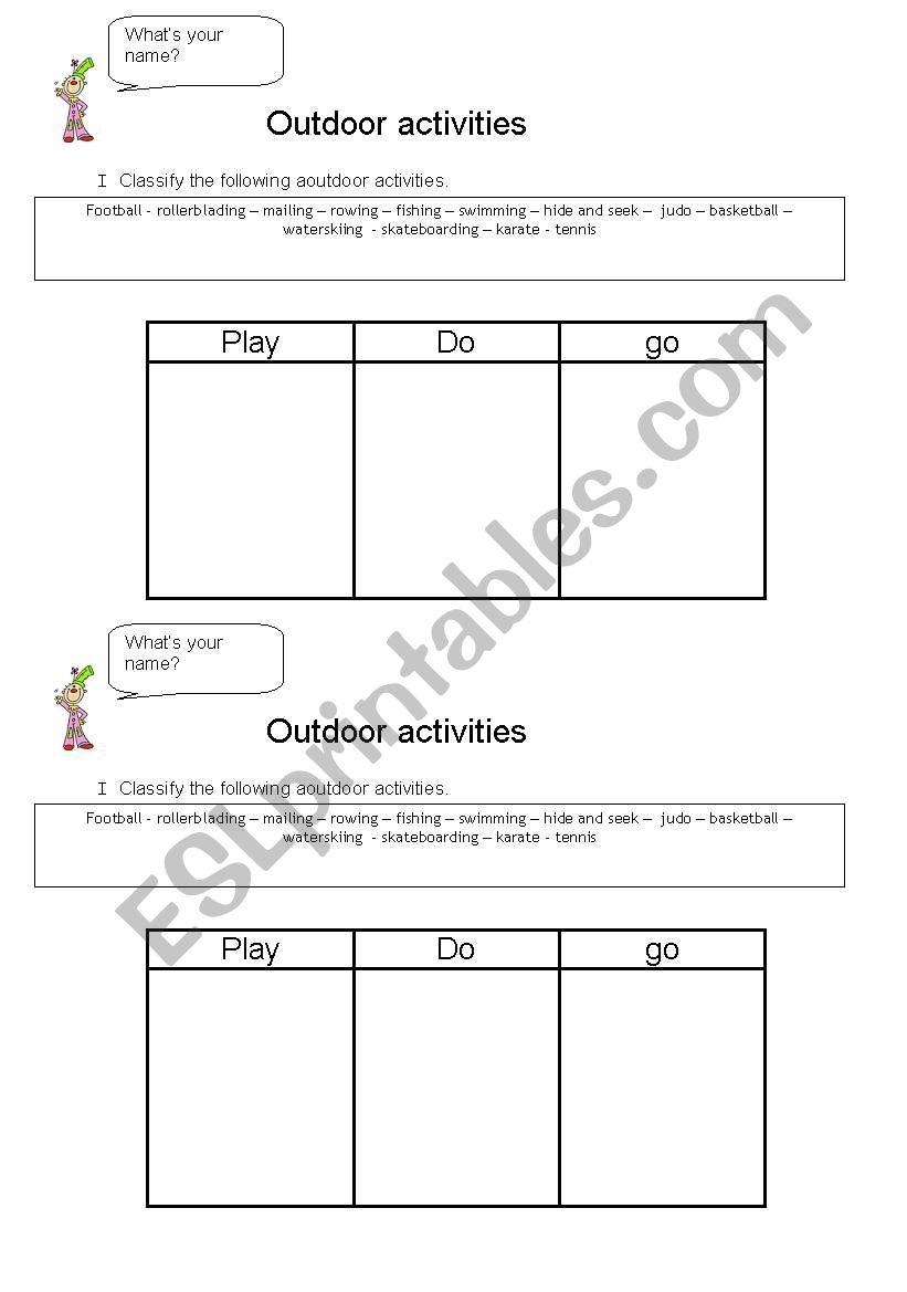 Play - Go - Do worksheet
