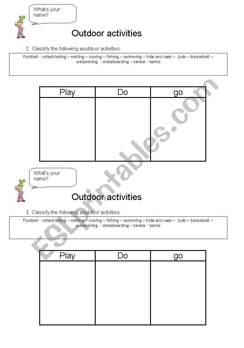 Play - Go - Do worksheet