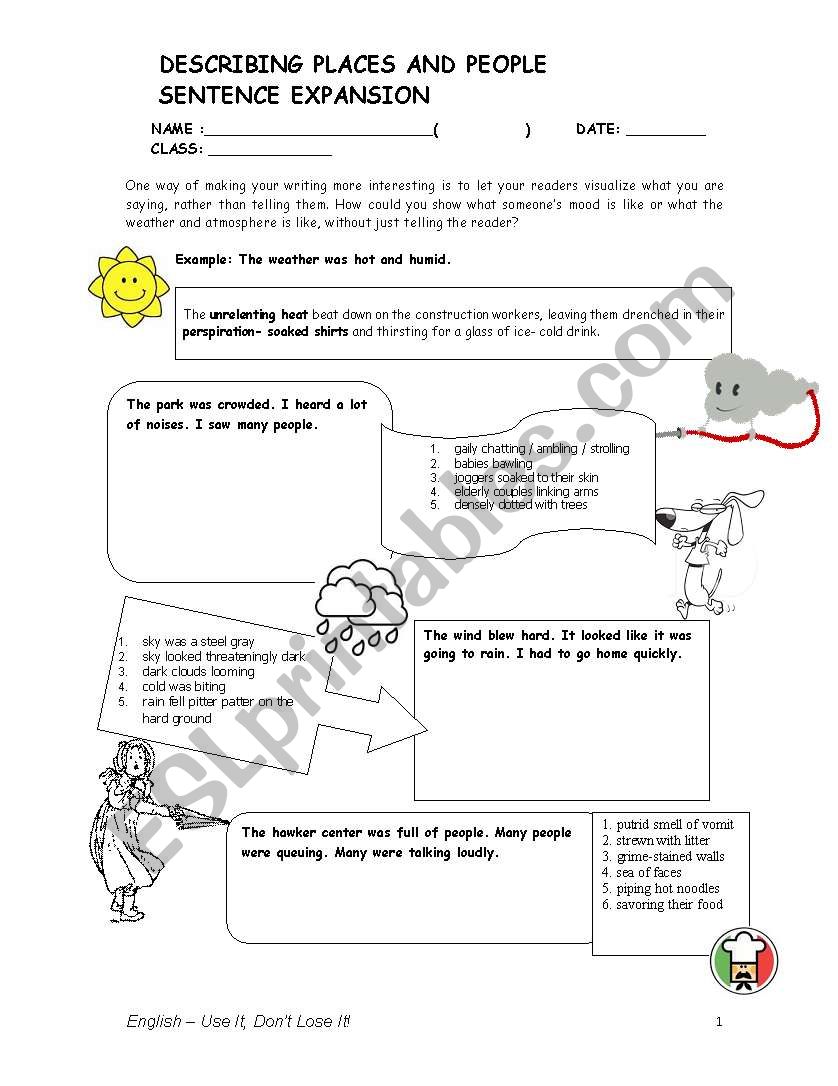DESCRIBING PEOPLE AND PLACES worksheet