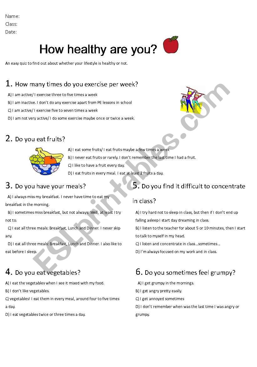 Are you healthy? quiz worksheet