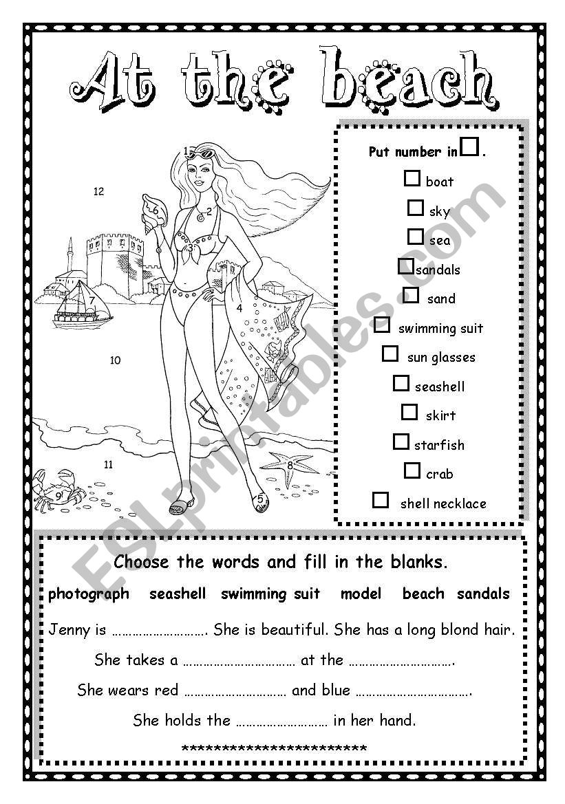 At the beach worksheet