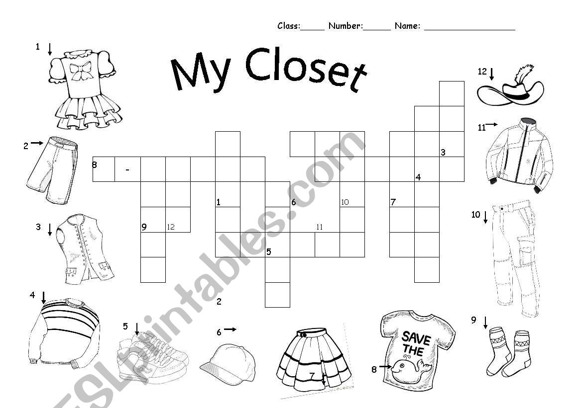 My Closet worksheet